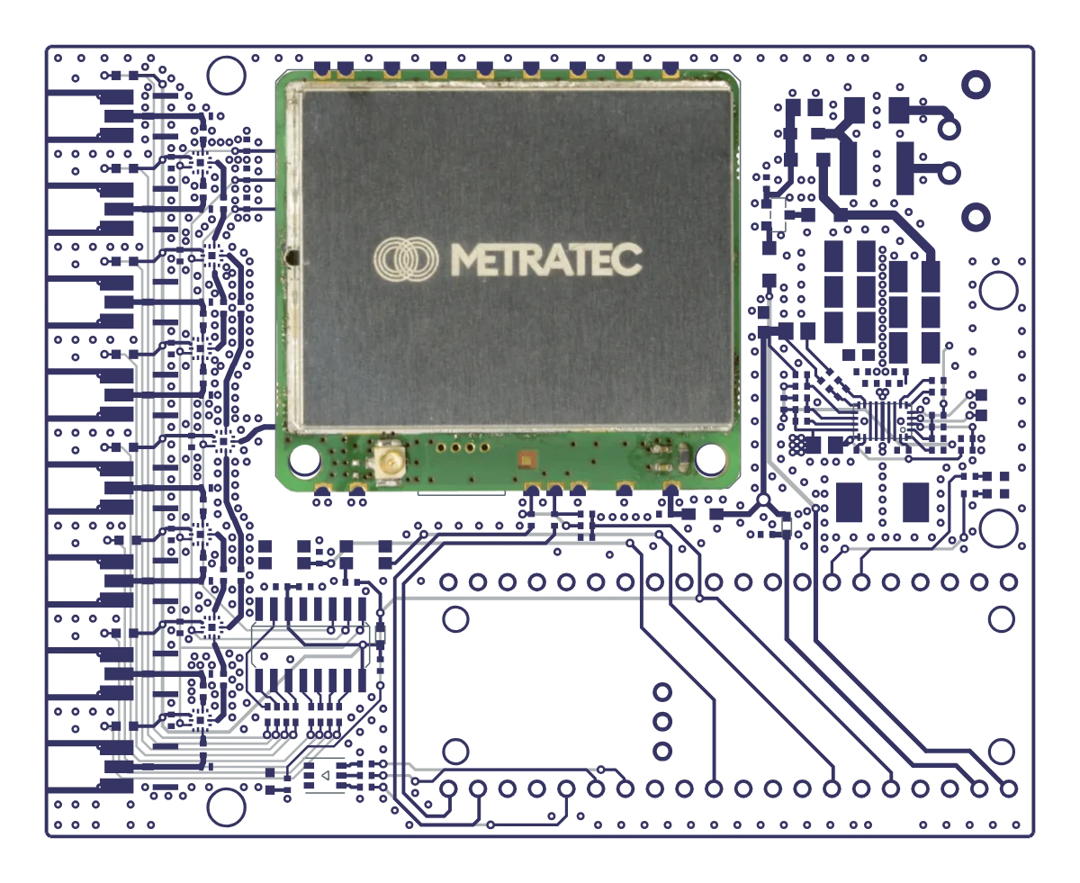 OEM Solutions 8 Metratec DwarfG2 v2 UHF RFID module soldered onto a carrier board